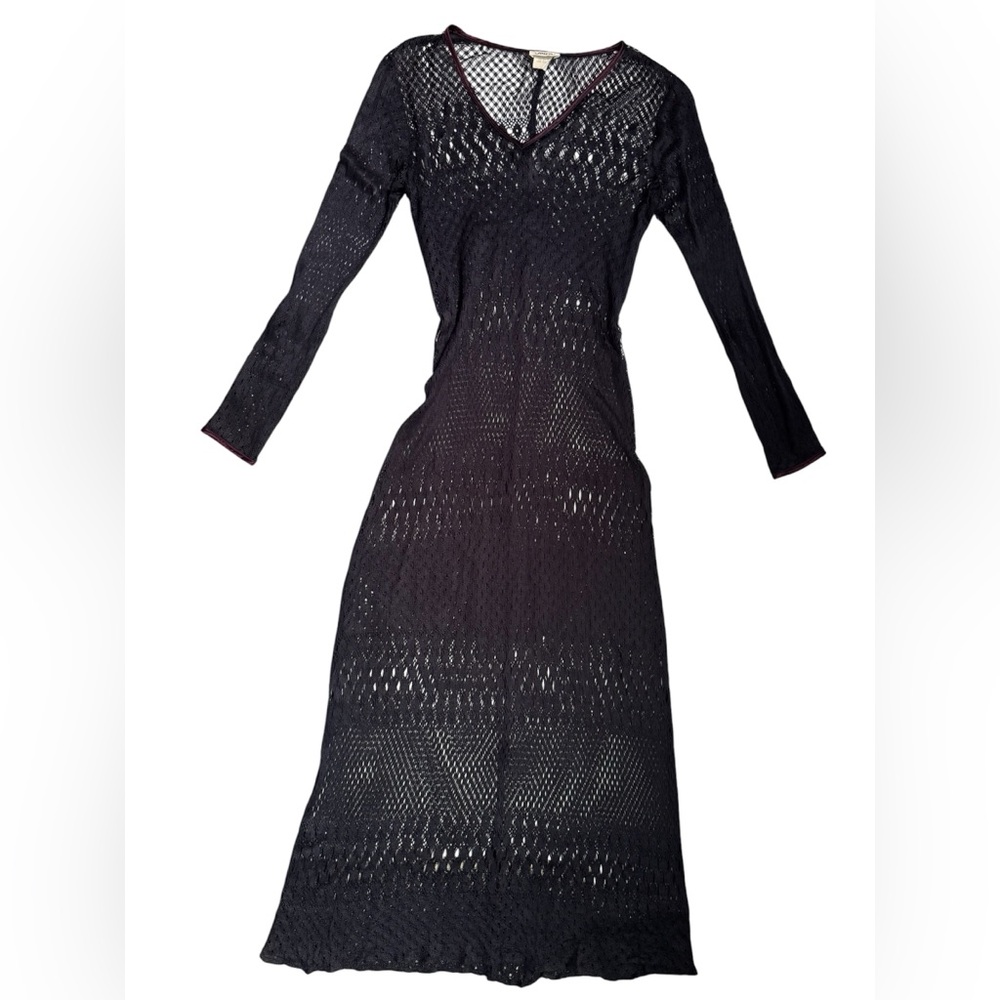 Vintage Mica Crochet Maxi Dress Black Sheer Knit Boho Festival Witchy Size 6